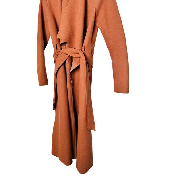 JUSTFAB Camel Brown Knit Side Pockets Tie Waist Drape Coat Size Small - Picture 9 of 16